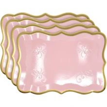 10pcs 9" X 13" Elegant Pink And Gold Rim Disposable Serving Trays White Rectangle Dioposable Paper Plates With Gold Rim Border For Dessert Display Table Parties Disposable Paper Cardboard In Elegant Shape For Platters Cupcake Display Birthday Party Weddings Bridal Shower Picnic Family Daily Use - Pink Food Card Hot Stamping Varnish - View 7