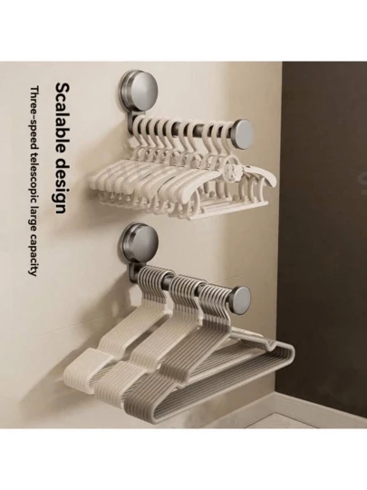 1pc 多色可调节免打孔吸盘衣架，壁挂式家用阳台收纳挂钩，伸缩设计带安全抓握旋钮，多功能悬挂衣架，壁挂式衣架，晾衣架吸盘衣架收纳神器，家用阳台壁挂式多功能伸缩衣架，便携式伸缩衣架收纳，适用于居家和旅行（仅限光滑表面）