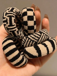 10/5/1 件装 时尚黑白图案加厚无缝发圈，高弹力发绳，不伤厚发，结实耐用，可扎高马尾，马尾发圈，发绳，发带，发饰，头饰