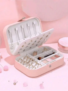 1 caixa de joias de couro portátil para pulseiras, colares, brincos, anéis, necessaire de verão para mulheres, organizador de armazenamento, presente de viagem, volta às aulas