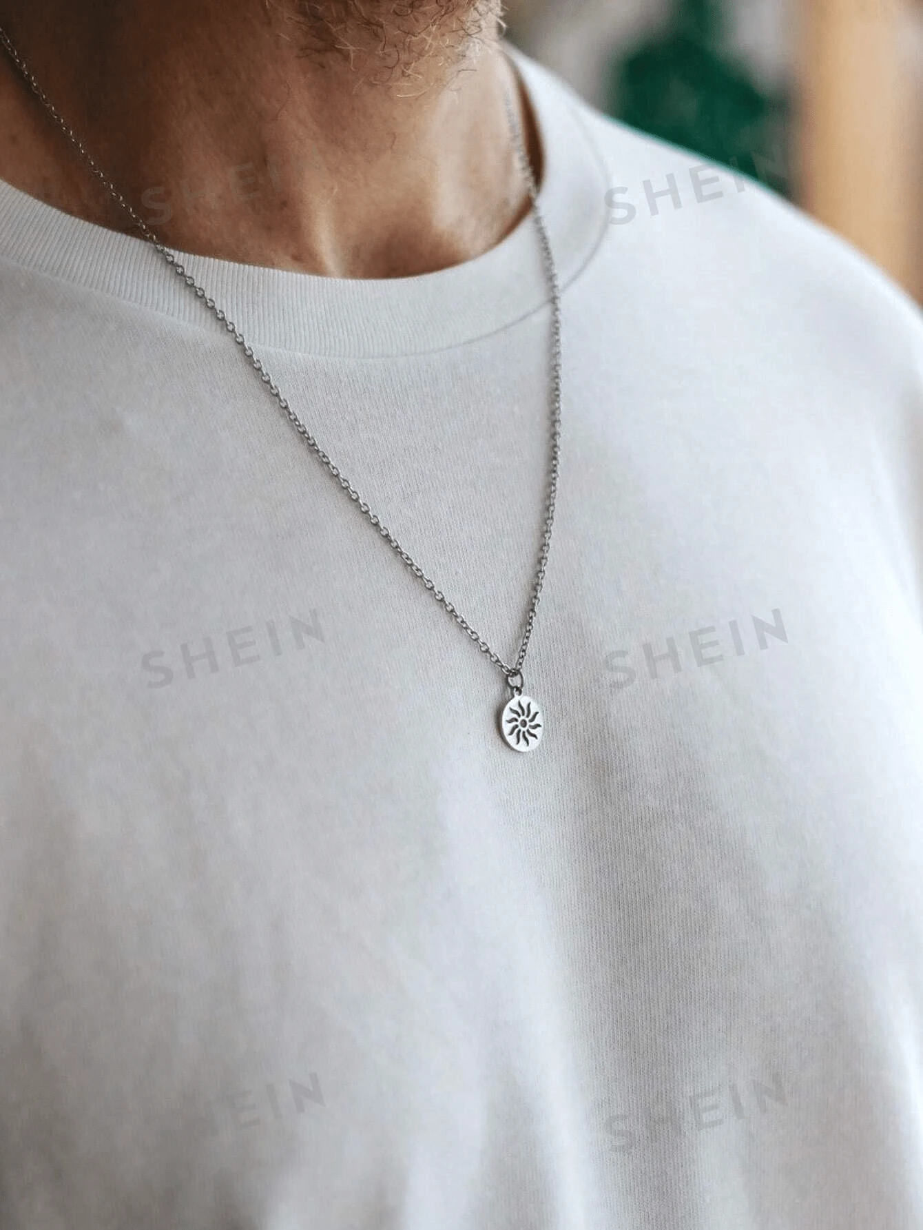 1pc New Geometric Pendant Necklace, Sunflower Amulet Stainless Steel Necklace, Hip-Hop Versatile Accessory - Silver - View 1