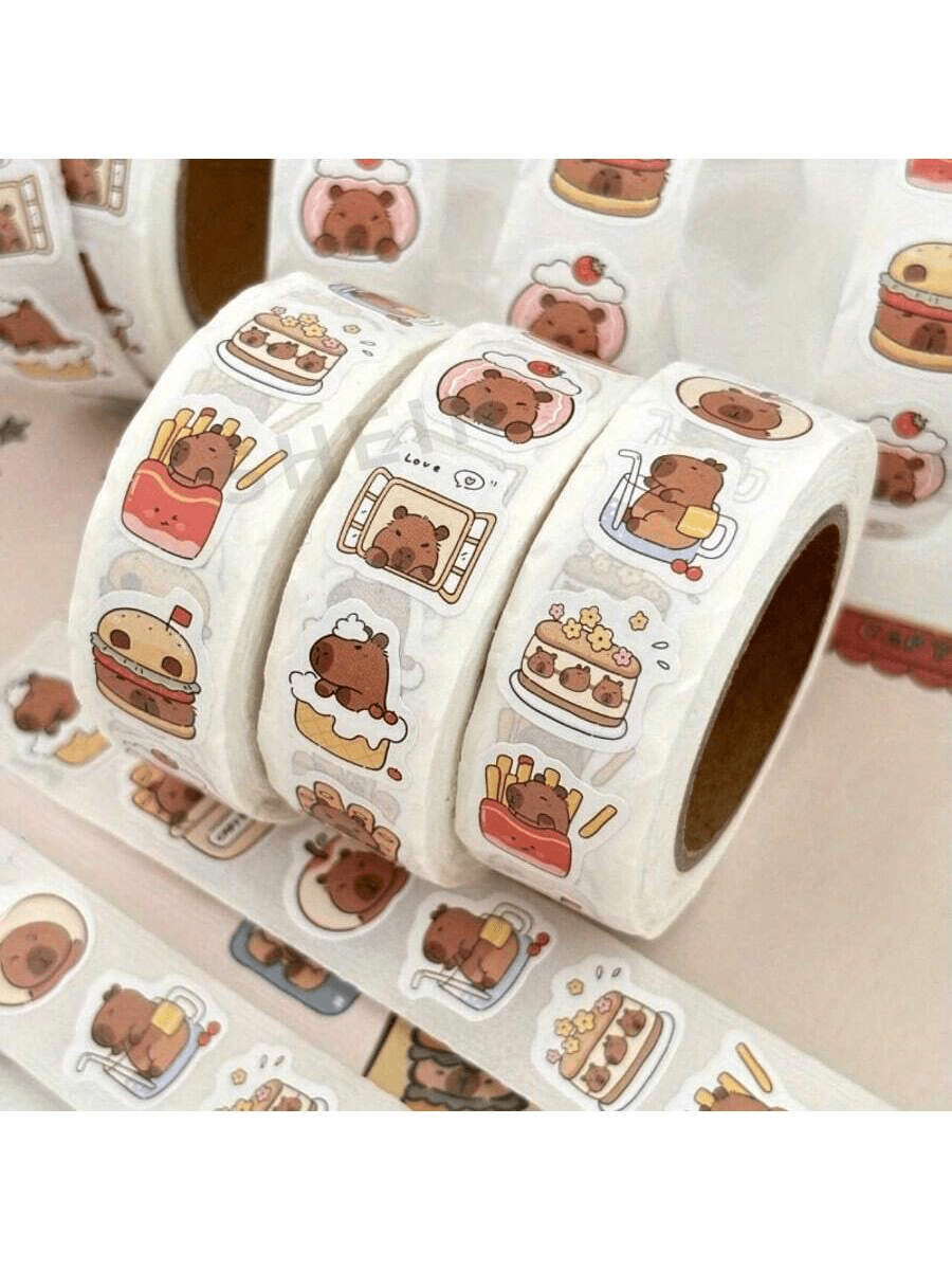 500pcs/Roll Capybara Stickers - PVC, Cute Animal Design Self-Adhesive Stickers With Glitter Finish, Suitable For Laptops, Scrapbooks, Phones, Skateboards, Guitars - Great For DIY Projects And Holiday Gifts, Notebook Stickers | Playful Decals | Stickers