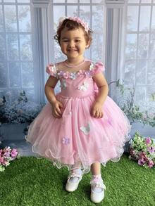 Garden Birthday Party Dress  Forest Pink Applique Butterflies Flowers -1.2.3.4 - 淺粉色 - 查看 7