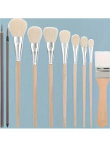 10pcs Ceramic Glazed Brush Set, Acrylic Painting Mop Brush Combo, Goat Hair Mixed Mop Brush Suitable For Acrylic Painting, Ceramic, Gold Leaf,For School Supplies,Back To School - White - View 1