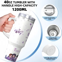 40oz/20oz Isolierte Edelstahl Wasserflasche mit Griff & Strohhalm - Koreanischer "Wal" Design Vakuumflasche für Outdoor, Reisen, Schule | Perfektes Geschenk für Kpop Fans, Valentinstag Präsent