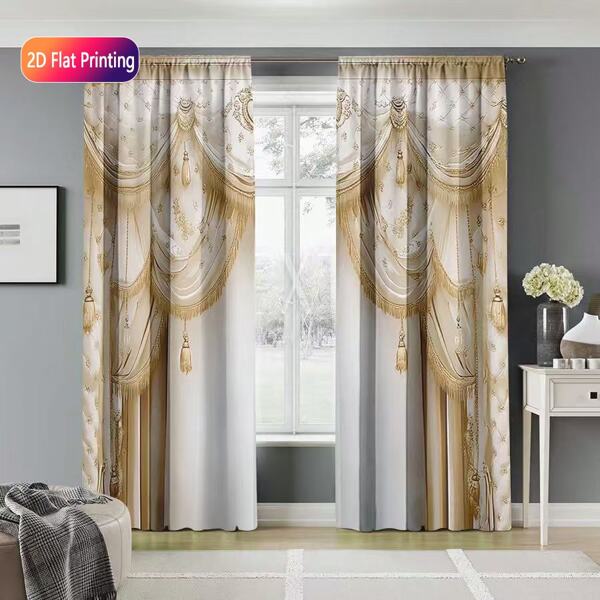 2 peças 2d Cortinas Luxuosas com Padrões em Tons Quentes Estilo Contemporâneo Tecido de Malha de Poliéster Lavável à Máquina Haste de Bolso Pendurada Ideal para Quarto e Vários Cômodos