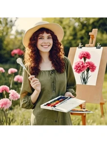 10pcs Ceramic Glazed Brush Set, Acrylic Painting Mop Brush Combo, Goat Hair Mixed Mop Brush Suitable For Acrylic Painting, Ceramic, Gold Leaf,For School Supplies,Back To School - White - View 3