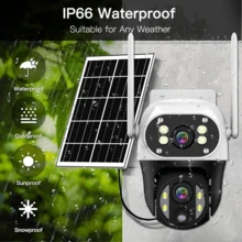 1 台太阳能供电 WIFI IP 摄像机 - 12MP 超高清双镜头三屏、350°PTZ 旋转、AI 跟踪、彩色夜视、10 倍变焦、双向音频、PIR 运动检测、智能警报提醒、IP66 防水、无线室外/室内安全摄像头，适用于家庭、办公室、庭院、农场、宠物监控，带移动应用程序，太阳能充电 - 白色 - 查看 6
