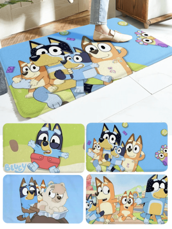  1块可爱卡通Blueys奢华法兰绒地垫主题派对装饰地毯。防滑背衬。可机洗。毛绒柔软可爱地毯，家居装饰的理想之选。可在地毯上玩游戏或摆放Labobo。适用于卫生间、客厅、卧室和床边休闲区。生日、派对礼物装饰（部分配件可能随机）。