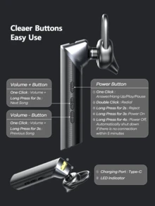 Remax New Wireless Headphone Single Ear Hook, Bone Conduction, With Noise-Proof, 12H Playtime, Suit For Work/Home/Cell Phone/Computer/Zoom/Teams/Truck Driver, Black/White - T01-多色 - 查看 10