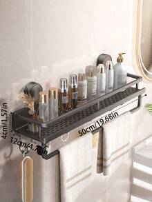 1 pieza Estantería organizadora de baño sin perforación con ventosas, estante de almacenamiento montado en la pared a prueba de óxido con ganchos y toallero, estantería de almacenamiento de baño ahorradora de espacio para guardar champú, jabón y accesorios de baño - Multicolor - Ver 5