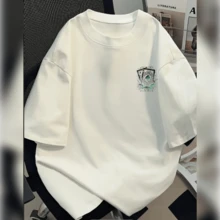 New Brand  American Style Summer Casual Sports T-Shirt In Sturdy Pure Cotton With Round Neck And Short Sleeves, High Street Design, Unique And Sophisticated Printing, Cool And Stylish Casual Fashion, Versatile Half-Sleeve Sports Top For Couples - 白色 - 查看 2