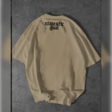 Majestic Goal Men's Street Graphic T-Shirt - Standout Letters And Bird Print, Loose Fit With Crew Neck And Short Sleeve, Breathable Summer Casual Tee, Machine Washable, Casual Tee | Loose Top | Comfortable Fabric - 米色 - 查看 2