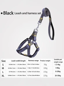 Denim Dog Harness And Leash Set - Adjustable, Comfort Fit For Small To Large Breeds - Durable Polyester Material, Pulling Rope, Teddy