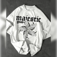 Majestic Goal Men's Street Graphic T-Shirt - Standout Letters And Bird Print, Loose Fit With Crew Neck And Short Sleeve, Breathable Summer Casual Tee, Machine Washable, Casual Tee | Loose Top | Comfortable Fabric - 白色 - 查看 1