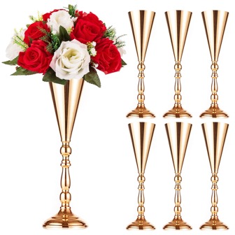 GOQODO 6件套波西米亚风人造花瓶装饰，几何婚礼中心摆件，金/银色金属花架。适用于情人节、斋月、开斋节、中国新年、圣帕特里克节、狂欢节、婚礼、晚宴、房间装饰、厨房装饰、室内外装饰、庆祝活动。