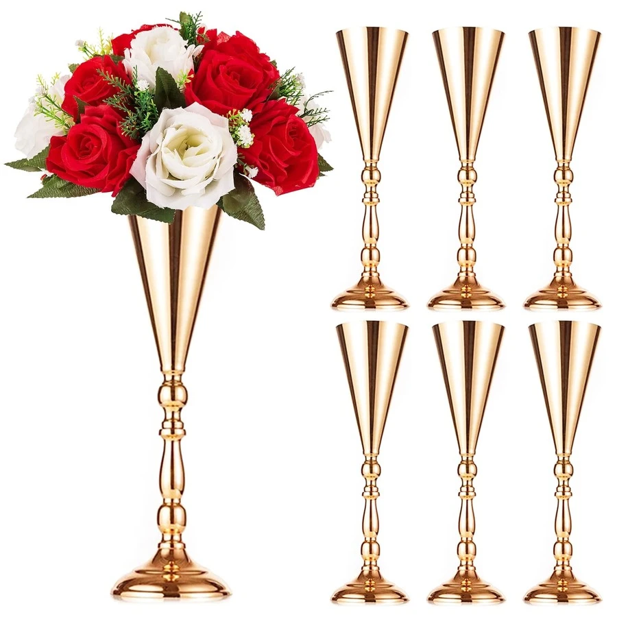 GOQODO 6件套波西米亚风人造花瓶装饰，几何婚礼中心摆件，金/银色金属花架。适用于情人节、斋月、开斋节、中国新年、圣帕特里克节、狂欢节、婚礼、晚宴、房间装饰、厨房装饰、室内外装饰、庆祝活动。