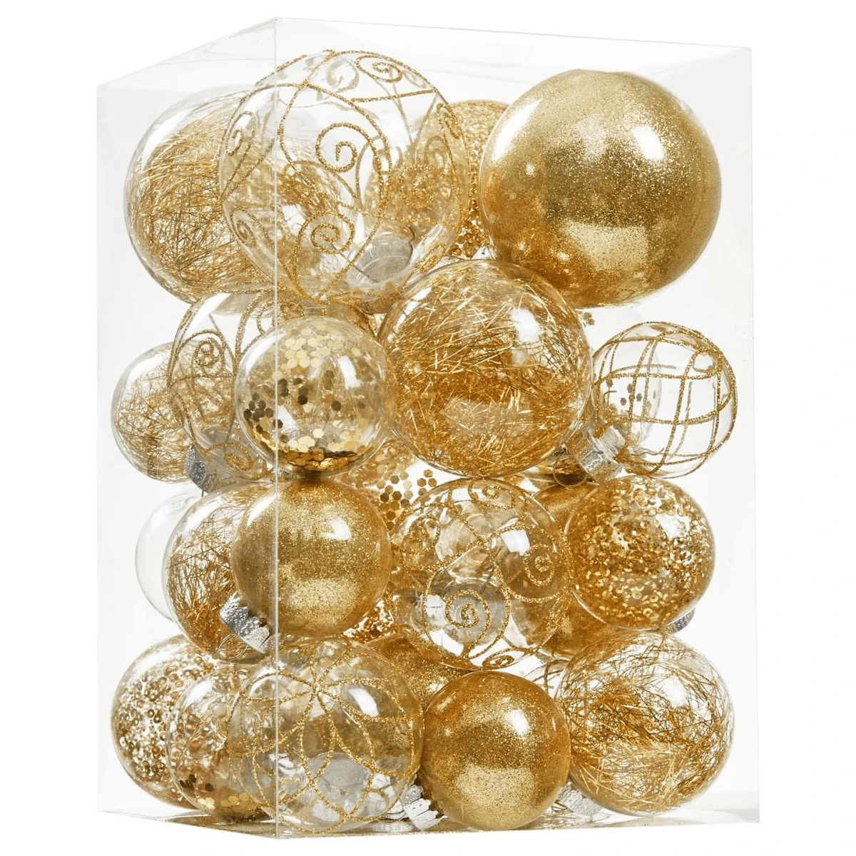 30 颗圣诞球饰品防碎透明大号塑料悬挂球装饰球套装，带精致毛绒装饰（多种尺寸）