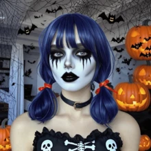 Unleash Your Inner Gothic Princess With Our Dark Blue Pigtail Wig: Designed To Complement Any Halloween Costume And Add A Touch Of Elegance And Mystery - Blue - View 1