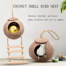 1 个 4/6 英寸椰子壳鸟巢，虎纹鹦鹉保暖繁殖悬挂黄麻绳鸟屋仓鼠窝