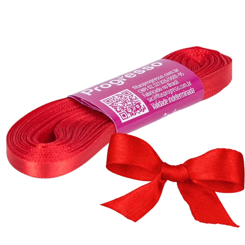 50m Thin Satin Ribbon 7mm Choose Color - 紅色 - 查看 1