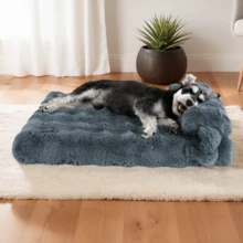 Dog Bed And Large Cat Couch – Fluffy Faux Rabbit Fur Pet Sofa For Small And Medium Dogs, Washable Removable Cover, LUXURIOUS FAUX RABBIT FUR: Pamper Your Pet With The Softest Faux Rabbit Fur In A Bubble-Textured Design. - Dark Grey - View 1