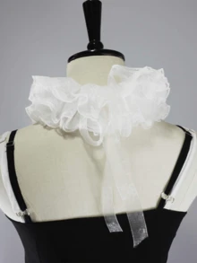 Guler fals Lolita din dantelă, guler vintage cu volane din dantelă - detașabil, guler detașabil vintage cu volane din dantelă, mai multe straturi, stil victorian edwardian, în alb și negru, accesoriu de modă, guler pentru costum edwardian victorian, haine unisex de toamnă pentru femei - Vestă de gât - Vizualizare 6