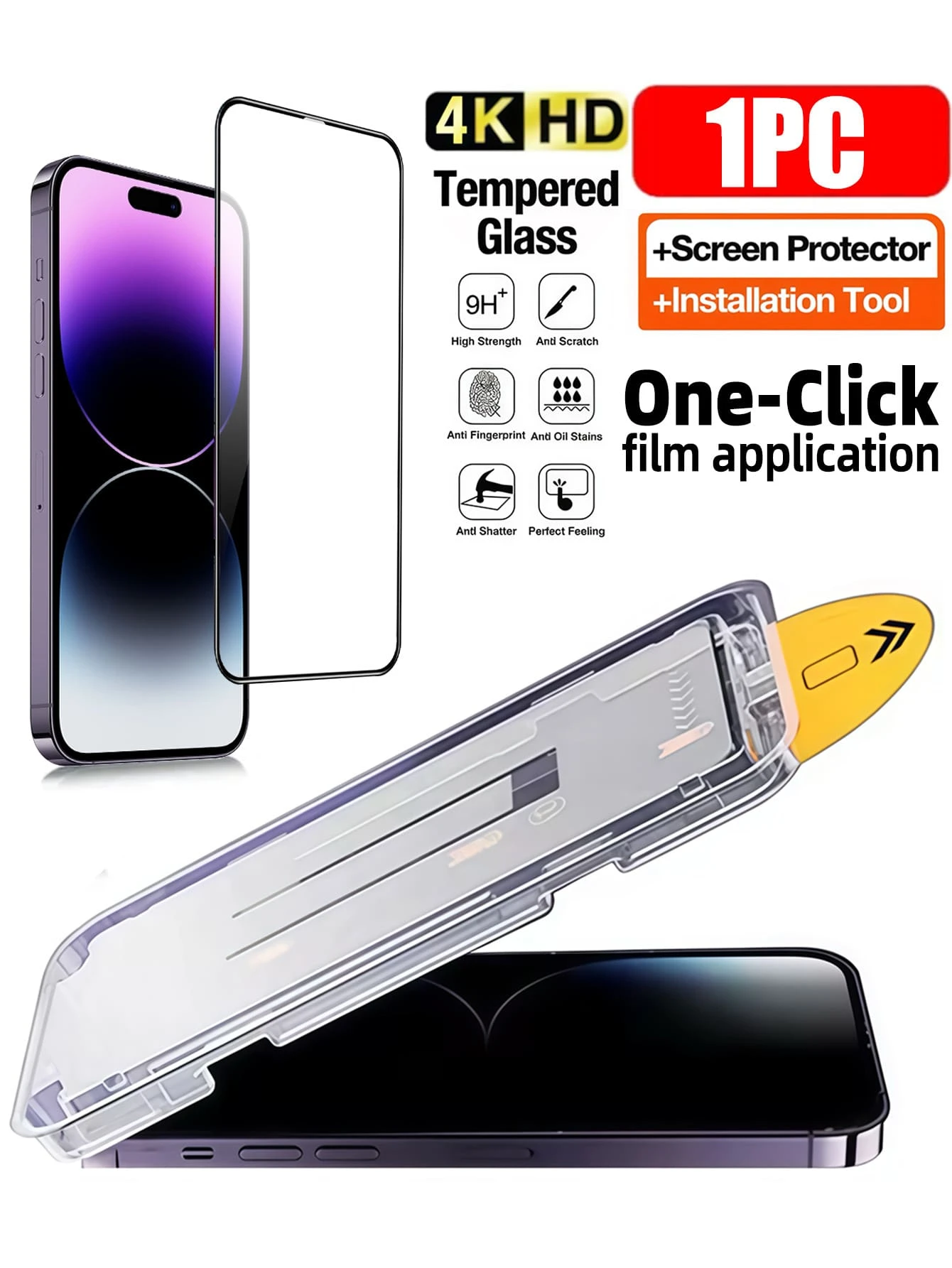 Yezodawee 高畫質透明螢幕保護貼,附自動安裝工具,相容 17 Pro Max/17 Pro/17 Air/17/15 Plus/15 Pro Max/15 Pro,9H 鋼化玻璃高畫質透明螢幕保護貼,防刮、防指紋,相容手機殼,相容動態島,全螢幕覆蓋 - 1pc - 查看 1