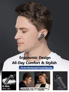 Remax New Wireless Headphone Single Ear Hook, Bone Conduction, With Noise-Proof, 12H Playtime, Suit For Work/Home/Cell Phone/Computer/Zoom/Teams/Truck Driver, Black/White - T01-多色 - 查看 8