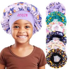 Customized Text Baby Satin Sleep Cap/Bath Cap, Cute Cartoon Dinosaur Print Children's Satin Sleep Cap, Hair Protection, Elastic Wide-Brim Round Cap, Soft & Stretchy, Suitable For Boys & Girls, Birthday & Daily Wear - One Size - View 3