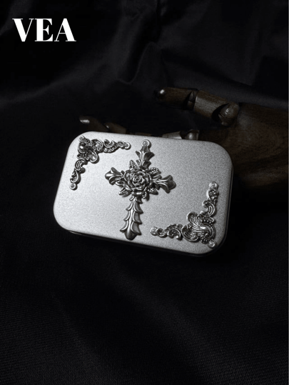 VEA Handmade Gothic Metal Cigarette Case,Tinplate Construction With Integral Flip-Top Lid, Can Hold 20 Cigarettes,Dual-Organizer For Vanity & Jewelry, Fits Lipsticks, Rings & Necklaces,Christmas Present
