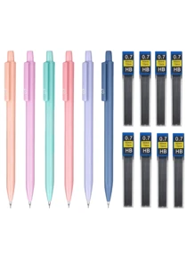 Juego de 6 lápices mecánicos pastel artísticos y versátiles, con punta retráctil de 0.5/0.7mm y agarre cómodo, ligero y perfectamente equilibrado para el arte y la escritura de vuelta a la escuela