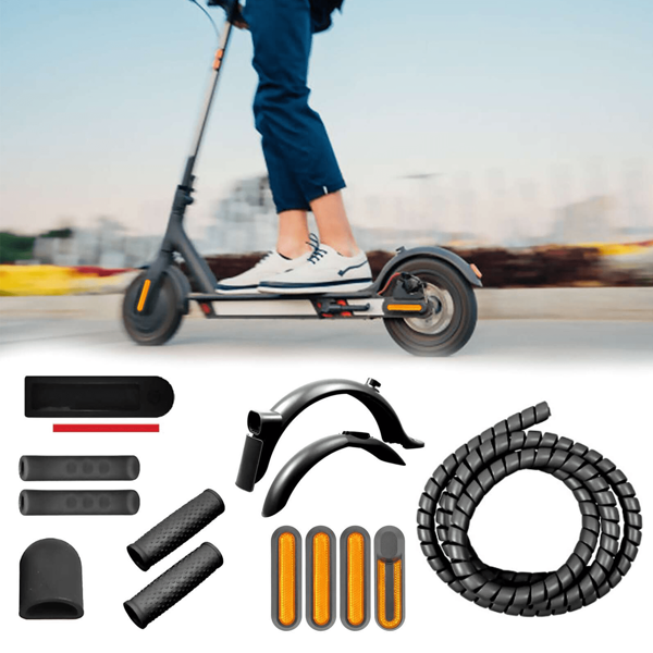 11 piezas Repuestos para Xiaom E-Scooter M365/Pro/Pro2, que incluyen: Ala trasera y delantera, 4 cubiertas laterales, protector del cable de freno, guantes de silicona para el manillar, cubierta de silicona para el freno de mano, cubierta protectora impermeable para el instrumento y soporte de silicona para el pie, de material ABS negro resistente a la abrasión y duradero, accesorios de scooter fáciles de instalar, compatibles con los kits de accesorios intercambiables de Electric Scooter
