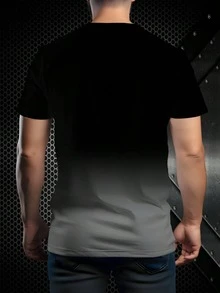 男士简约时尚休闲短袖 T 恤，采用渐变黑到灰设计和闪电图案 - 黑色 - 查看 2