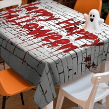 1/20pcs Halloween Tablecloth, Scary White Background With Red Halloween Lettering Pattern Tablecloth, Suitable For Scary Party Decorations, Kitchen And Dining Room, Halloween Decorations, Festive Table Setting