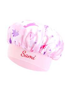 Customized Text Baby Satin Sleep Cap/Bath Cap, Cute Cartoon Dinosaur Print Children's Satin Sleep Cap, Hair Protection, Elastic Wide-Brim Round Cap, Soft & Stretchy, Suitable For Boys & Girls, Birthday & Daily Wear - One Size - View 8