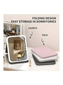 LED Makeup Mirror, Portable Foldable Vanity Mirror, 3-Color Lighting, Dimmable Touch Screen, Compact Cosmetic Mirror
