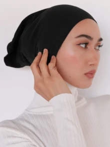 1pc Soft & Comfortable Undercap, Viscose Elastic Fabric, Breathable, Suitable For Daily Wear, Middle Eastern Hijab Accessory, Versatile & Fashionable - Black - View 2