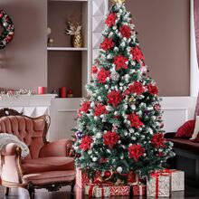 1/10/20pcs Poinsettia Artificial Flowers For Christmas, Fake Christmas Tree Branches Decor, Home Decoration, Floral Decor, Party, Wreath, New Year Outdoor Decoration - Tất cả màu đỏ - Xem 9