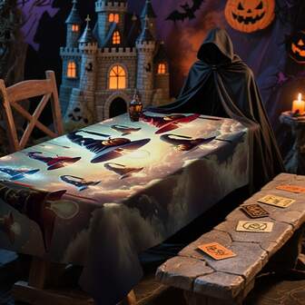 1/20 piezas Mantel de Halloween, mantel con patrón de sombrero de bruja rojo y azul aterrador, perfecto para uso en interiores y exteriores, bodas, fiestas y decoración del hogar para días festivos, decoración de mesa de Halloween | Decoración con tema de terror | Manteles duraderos