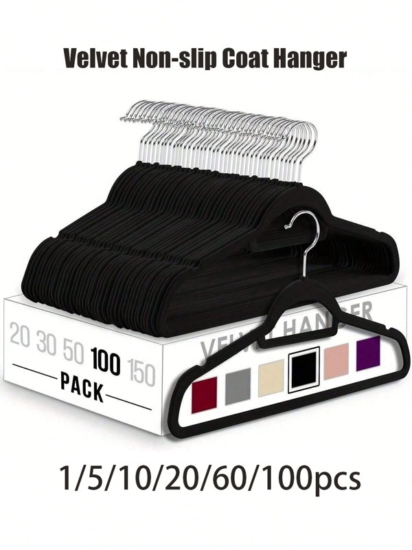100/60/20/10/5/1 Stück Pack Samtlose rutschfeste Samtkleiderbügel | Platzsparende Kleiderorganizer ohne Markierungen | Dauerhafte Plastikbügel für Schlafzimmer, Bad, Büro, Dorm & Zuhause, Kleiderschrank-Organizer