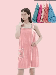 1 pezzo Asciugamano da bagno da donna (Dimensione: 80cm * 135cm, 250g), Accappatoio da spiaggia/spa/bagno, Asciugamano da doccia/fitness, Set asciugamani da donna, Accappatoio in spugna di corallo ultra morbido da donna con taschino a fiocco carino, Vestito asciugamano per la casa, Disponibile in più colori, Indumenti in velluto confortevoli, Asciugamano indossabile