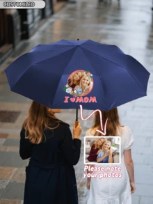 [Pedido mínimo de 1 pieza] Paraguas negro automático de 10 varillas, de uso dual a prueba de lluvia y sol | Paraguas plegable de apertura/cierre con un solo toque resistente al viento | Personalización de regalo de negocios/boda/promoción | Impresión personalizable de logotipo/texto/imagen, artículos lindos - Multicolor - Ver 4