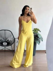 Elegant Casual Party Halter Jumpsuit - 黃色 - 查看 1