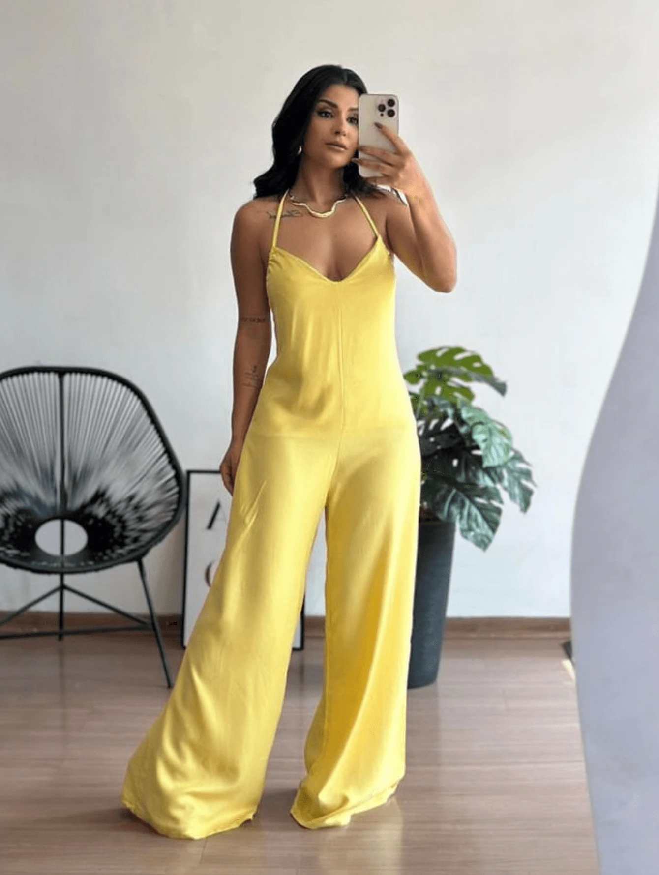 Elegant Casual Party Halter Jumpsuit - 黃色 - 查看 1