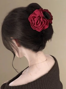 1 pieza Elegante clip para el cabello con diseño floral, elegante, regalo para el Día de la Madre, con vibra invernal, en color beige, adecuado para uso diario, fiestas, accesorio para el cabello de otoño color borgoña, clip para el cabello de invierno, clip de garra, barrette, clip para el cabello para atuendo festivo, accesorios para el cabello de mujer, clip para el cabello con flor - Burdeos - Ver 4