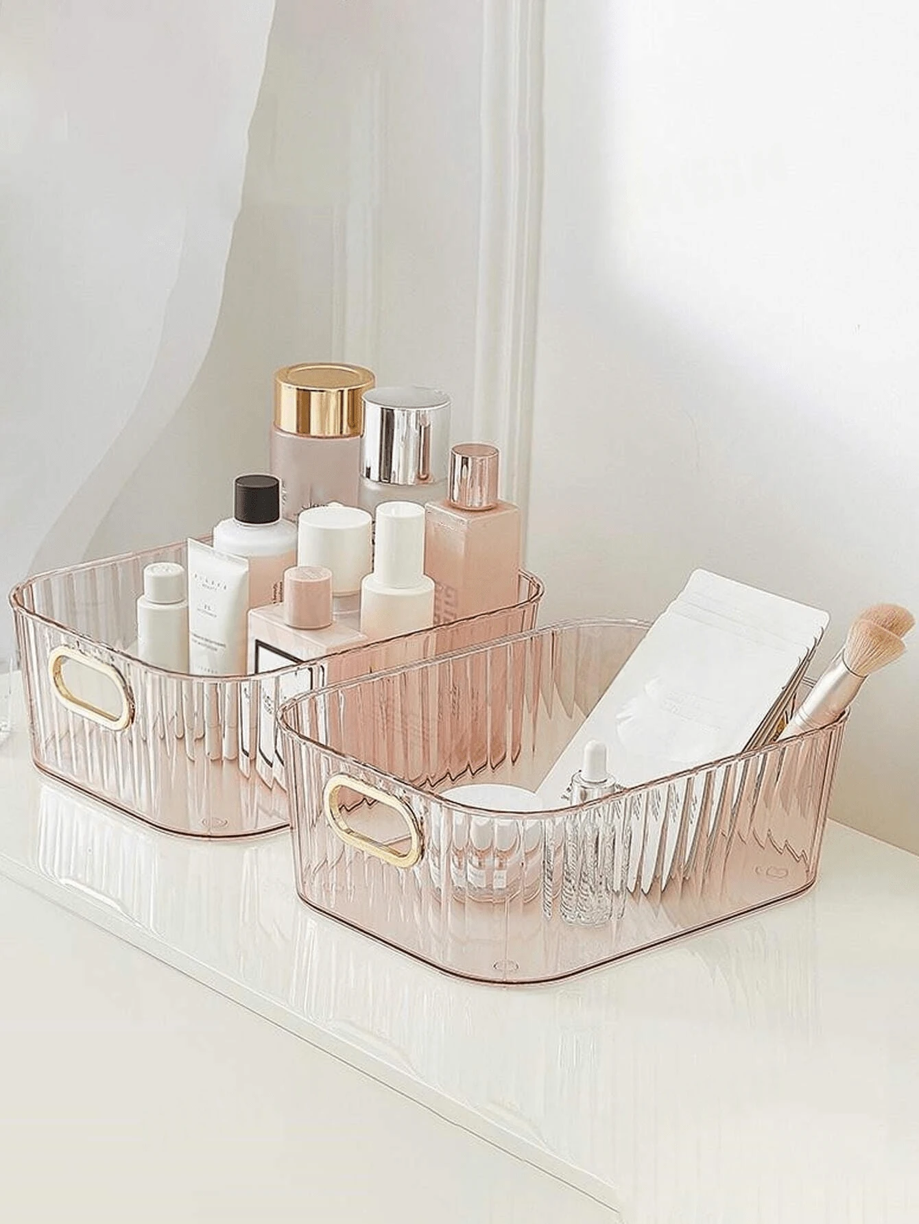 1 giỏ đựng đồ trang điểm bằng acrylic, hộp đựng son môi, mặt nạ, đồ chăm sóc da, đồ ăn nhẹ, mỹ phẩm, đồ dùng để bàn.