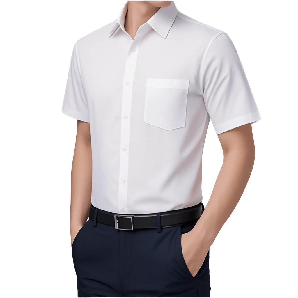 Men's Short Sleeve Slim Dress Shirt, Vibrant Colors, Plain, With Pocket - 白色 - 查看 1