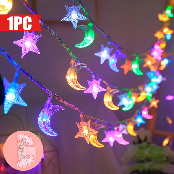 40/20/10 LED Moon & Star String Lights, Battery Powered, Soft Glow Plastic Design, Suitable For Bedroom, Dorm, Wedding, Party, Christmas, Halloween And Indoor Decor