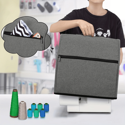 Gray Fabric Sewing Machine Dust Cover With Zippered Storage Pocket - Ewing Supplies Organizer For Sewing Tools And Accessories, Home Craft Storage | Zippered Pouch | Secure Storage, Sewing Supplies Accessories, Sewing Storage